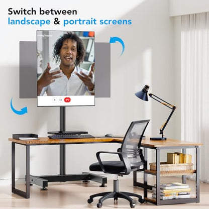 Floor TV Stand with Mount for 13-50 inch Screens, Tilting and Height Adjustable Floor Monitor Stand Mount, Portrait to Landscape, Portable TV Stand with Shelf Holds up to 77lbs Max VESA 200x200mm - size: 13"-50" Mobile TV Stand with Shelf