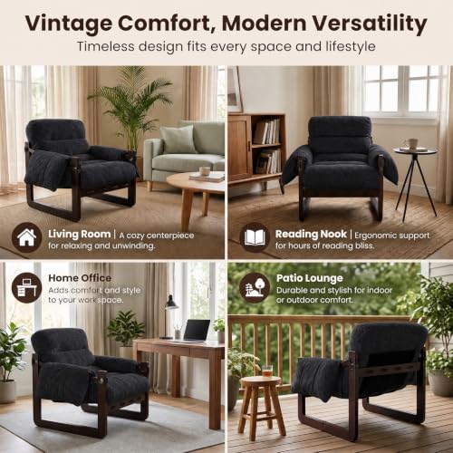 Chenille Accent Chair, Comfy Armchair for Living Room, Dark Gray | Wide padded seat, high-density foam, solid wood frame, 350 lb support, comfy lounge chair, reading chair, bedroom chair - color: Chenille-dark Gray