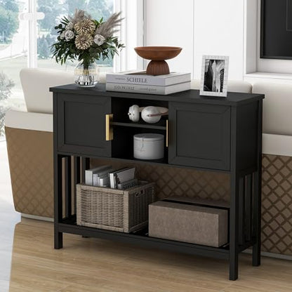 Entryway Table, Console Table, Sofa Table with 2-Door and Shelf, Black | Entryway Cabinet and Sideboard Cabinet with Large Storage Space for Daily Use in Hallway, Foyer, Living Room - color: Black