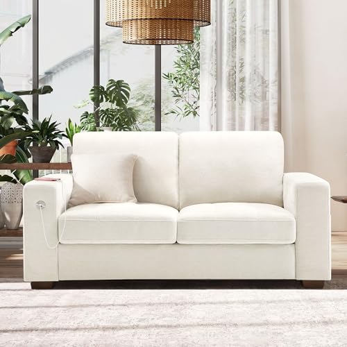 Hanherry 70" Loveseat Sofa for Living Room, Modern Comfy Couch with Medium Firm Seat Cushion, Removable Cover,Wide Armrest,USB/Type-C Port,Chenille Fabric Couches for Small Space,Apartment,Bedroom - color: Beige, size: 70 Inch