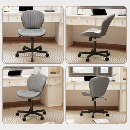 Armless Office Chair, PU Leather Office Chair with Wheels & Adjustable Height, Swivel Rocking Computer Chair, Ergonomic Soft Padded Office Chairs for Small Space, Study and Vanity, Grey - color: Grey
