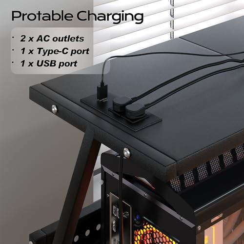 24In Large PC Stand, 5 Levels Height Adjustable Computer Tower Stand with Charging Station, Wheels and Hooks, CPU Holder Cart for Floor, Carpet and Under Desk, Easy Assembly（with Power Strips） - color: Black with Outlet