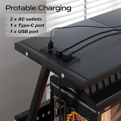 24In Large PC Stand, 5 Levels Height Adjustable Computer Tower Stand with Charging Station, Wheels and Hooks, CPU Holder Cart for Floor, Carpet and Under Desk, Easy Assembly（with Power Strips） - color: Black with Outlet