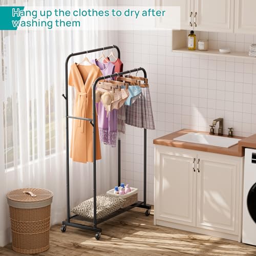 SINGAYE Wardrobe Standing Closet Clothing Rack With Shelf Hanging Clothes | Wardrobe Open Compact Small Metal Garment Hanger Stand Alone Free Standing Black Closet Rack Storage Organizer Heavy Duty - color: Black, size: B4-17"D x 36"W x 57"H
