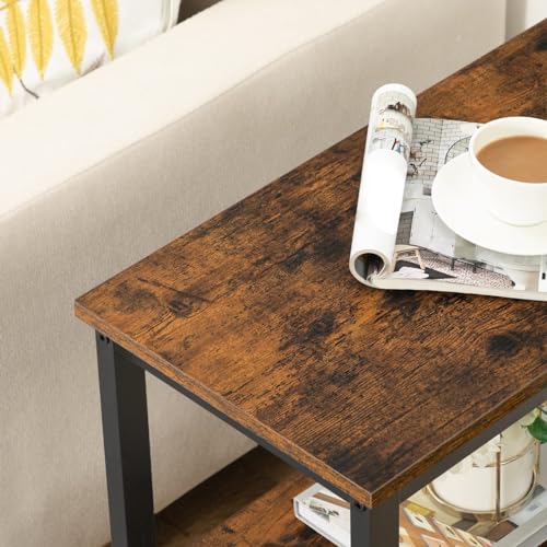 HOOBRO End Table, Simple Rustic Side Table with 3-Tier Storage Shelf, Narrow Nightstand for Small Spaces, for Living Room, Bedroom,Easy Assembly, Industrial Design, Rustic Brown and Black BF14BZ01 - color: Rustic Brown + Black