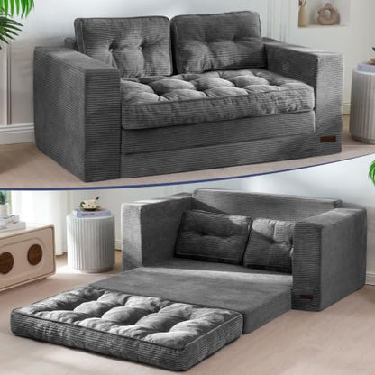 MAXYOYO Folding Sofa Bed, Convertible Sleeper Loveseat with Pillows | 2-Person Fold-Out Loveseat, Convertible Sleeper Bed with Supportive Pillows for Relaxing or Overnight Guests, Dark Grey - color: Dark Grey