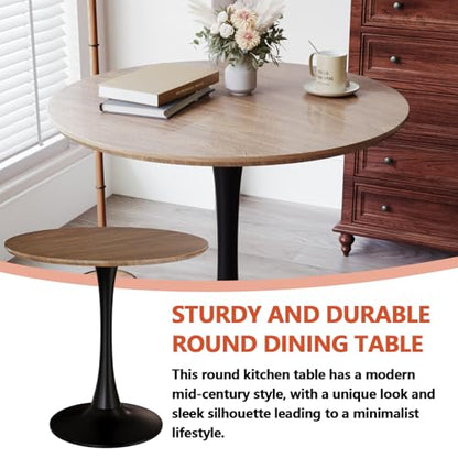 HRVEOCEI 31.5" Tulip Table, Small Round Dining Table with Thickened Tabletop & Metal Pedestal, Bistro Tables for Small Spaces Kitchen Dining Room Living Room (Walnut+Black) - color: Walnut+black