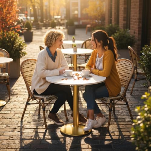 30 Inch Round Dining Table, Modern Tulip Bistro Table with White Faux Marble Top and Weighted Gold Pedestal Base, Small Kitchen Table for 2-4 People, Mid Century Style for Dining Room, Cafe, Office - color: White