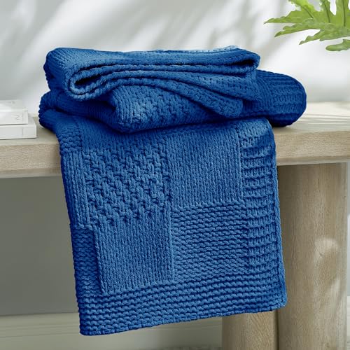 Knit Throw Blanket, Soft Chenille Cozy Breathable Checkered Chunky Decorative Blanket for Couch, Bed & Sofa, French-Inspired Lightweight Warm Gift for Women, Royal Blue, 50"x60" - color: Checkered Royal Blue, size: Checkered Knit 50"x60"