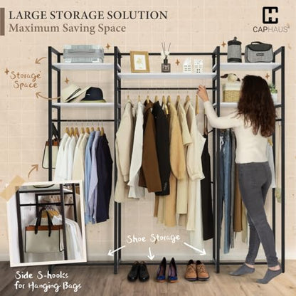 CAPHAUS 913lbs Capacity Heavy Duty Clothing Rack, 75" W Metal Garment Rack with Drawers Hanging Rods and Wood Shelves, Freestanding Closet Organizer, White Board - color: White, size: 75 Inch