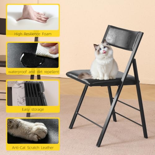 Folding Chairs 2 Pack, 450Lbs Heavy Duty Foldable Dining Chair, Pure Black | 1.37" Folded, Waterproof Rustproof Indoor Outdoor Padded Folding Chairs for Dining Room, Conference Rooms, Weddings, Events - color: Pure Black