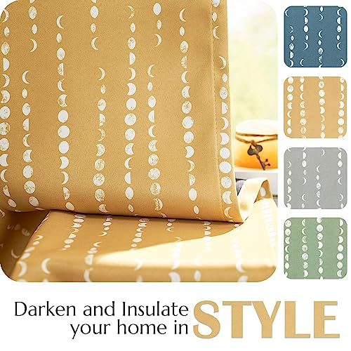 jinchan Boho Blackout Curtains 63 Inch Length Moon Phase Printed Drapes | Mustard Yellow Farmhouse Curtain for Bedroom Living Room Back Tab Drapes Room Darkening Window Treatment 2 Panels - color: Luna | Mustard Yellow, size: 52"W x 63"L (Pack of 2)