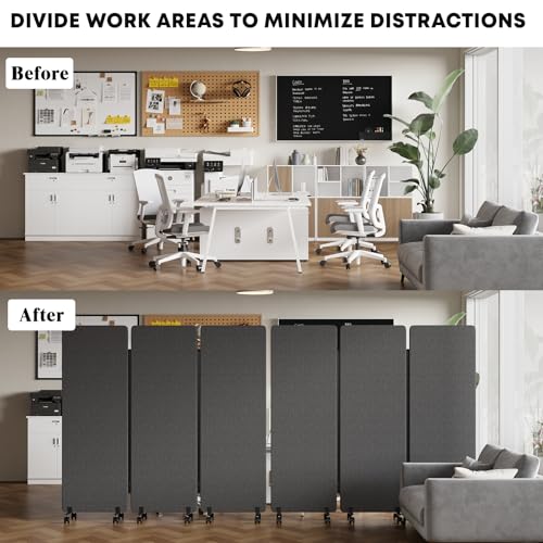 3 Panel Soundproof Room Divider W/Wheels, Office Divider with Whiteboard | 66" H with Detachable Whiteboard/Clips/Hooks/Pushpins,Wheeled Room Dividers, Easy to Move,For Conference Room Partitions - color: Dark Grey, size: 3-Panel-with Board