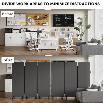 3 Panel Soundproof Room Divider W/Wheels, Office Divider with Whiteboard | 66" H with Detachable Whiteboard/Clips/Hooks/Pushpins,Wheeled Room Dividers, Easy to Move,For Conference Room Partitions - color: Dark Grey, size: 3-Panel-with Board