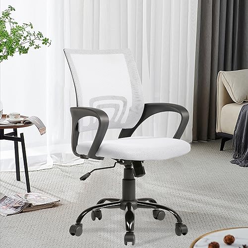 PayLessHere Office Computer Chair Ergonomic Cheap Desk Chair Adjustable Comfortable Mid Back Task Rolling Swivel with Lumbar Support for Home Office (Pack of 1, White) - color: White, style: pack of 1