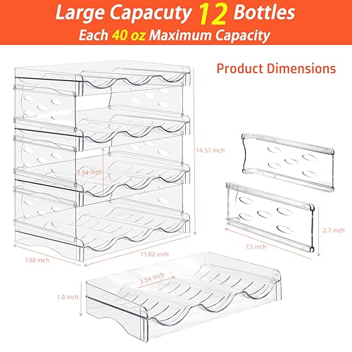 4 Pack Stackable Wine and Water Bottle Holder Free-Standing Fridge Wine Bottle Organizers Clear Plastic Water Bottle Holder for Cabinet,Refrigerator,Pantry,Kitchen Countertops,Holds 12 Bottles - size: 4 Tier-Holds 12 Bottles
