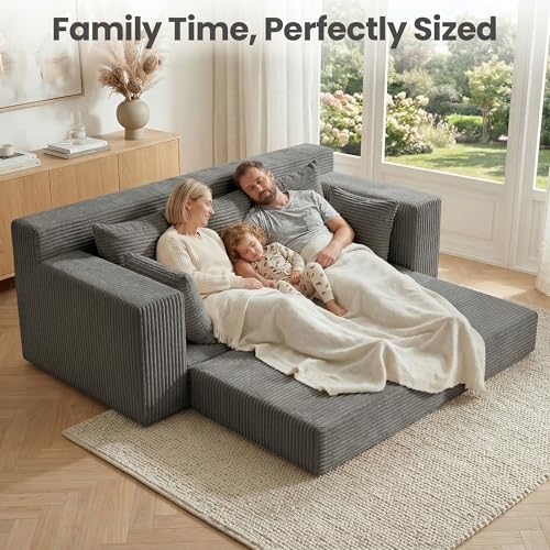 Boneless Couch 70 inch: 3-in-1 Convertible Sofa Bed Futon Couch Bed, Oversized Loveseat Sleeper Sofa with 5 Pillows, Gray Couch for Living Room, Bedroom & Small Space - color: Grey, size: 70 Inch