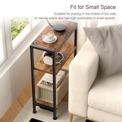 Narrow Side Table set of 2 for Small Space, 3 Tier Slim End Table, Thin Nightstand, Skinny Snack Couch Table, Sofa bedside Table in Living Room, Bedroom, Study, kitchen and Balcony (Rustic Brown) - color: Rustic Brown, size: 3-Tier (7.9''D*17''W*26.6''H)