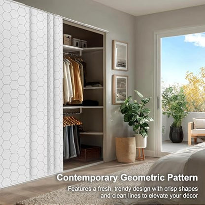 CHICOLOGY Panel Track Blinds, Hexagon Pattern, 86"x96", Cordless, Divider | 4 Fabric Panels, Fits 46–86″ Wide, Wall/Ceiling Mount, Room Divider Ready, Height Trimmable, Child & Pet Safe - color: Hexagon