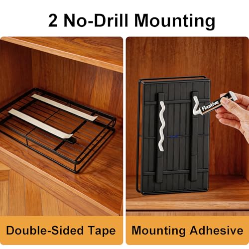 AOVA Pull Out Under Sink Organizer, Single-Tier Metal Sliding Shelf | Carbon steel basket, smooth slide-out rails, no-drill adhesive setup, for kitchen, pantry and bathroom cabinets
