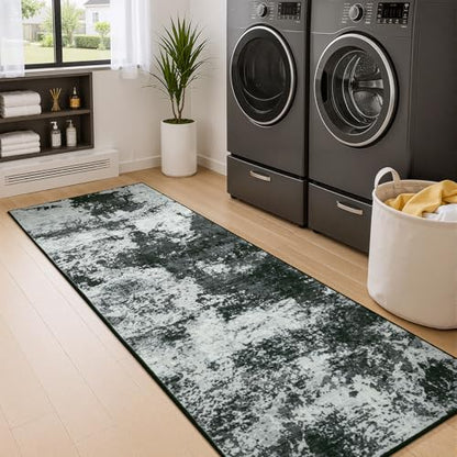 2x6 Hallway Runner Rug Washable Non-Slip Back Grey Low Pile Carpet | Stain Resistant, Soft Faux Wool, Abstract Pattern for Kitchen Walkway, Laundry Room, Entryway, Hallways - color: Black Grey, size: 2' x 6'(24''x72'')