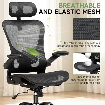 GTPLAYER Office Chair, Home Ergonomic Desk Chair with High Back Mesh, Mesh Office Computer Desk Chairs with Adjustable Lumbar Support, Rolling Work Swivel Task Chairs with 3D Armrests and Headrest - color: Black
