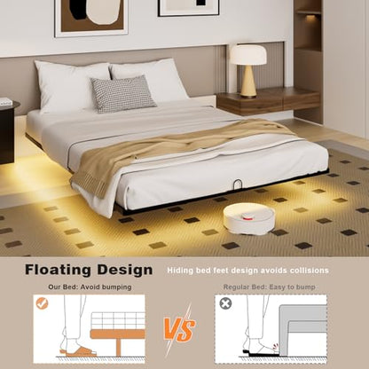 Full Size Floating Bed Frame with Smart LED Lights, Metal Platform Bed | Modern Metal Platform Floating Bed Full - Heavy Duty, Easy Assembly, No Box Spring Needed and Noise Free - size: Full