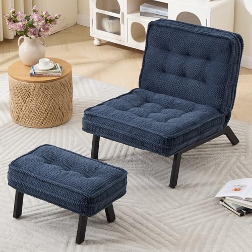 ANJ Accent Chair with Ottoman Adjustable Backrest, Blue Living Room Chair Tufted Upholstered Lounge Chair with Footrest Set, Modern Chair Cozy Reclining Chair for Reading Room Bedroom - color: Blue, size: 1