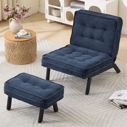 ANJ Accent Chair with Ottoman Adjustable Backrest, Blue Living Room Chair Tufted Upholstered Lounge Chair with Footrest Set, Modern Chair Cozy Reclining Chair for Reading Room Bedroom - color: Blue, size: 1