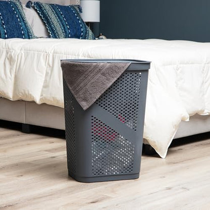 Mind Reader Slim Laundry Hamper with Lid, 60L Clothes Basket, Ventilated Plastic, Gray - color: Gray, size: Single