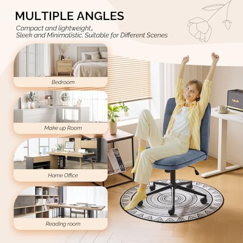 VINGLI Mid Back Armless Office Desk Chair with Wheels/no Wheels,360°Rocking Swivel Vanity Chair with Thickened Cushion,Adjustable Height Rolling for Reading Room, Make up, Linen Navy Blue - color: Navy Blue