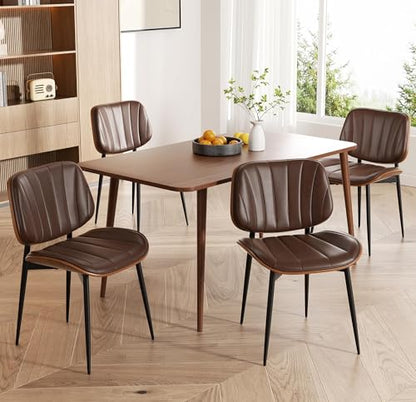 Dining Chairs Set of 2, Mid Century Modern Dining Room Chair, Upholstered Faux Leather Kitchen Chairs with Walnut Bentwood Back and Metal Legs for Kitchen Dining Living Room, Coffee - color: Coffee, size: Set of 2