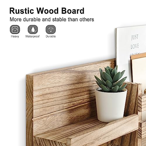 Lwenki Mail Organizer for Wall Mount – Key Holder with Shelf Includes Letter Holder and Hooks for Coats, Dog Leashes – Rustic Wood with Flush Mounting Hardware (16.5” x 8.7” x 3.5”) (Wood) - color: Wood