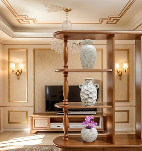 Medieval Minimalist Romantic Style Vase Set of 3，Ceramic Flower Vases Decor for Home Table Shelf Living Room Bed Room Kitchen Office Gift-Beige