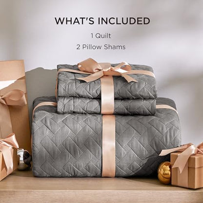 Bedsure Oversized King Quilts - Lightweight Bedspreads Oversized King Size with Basket Weave Pattern, Soft Quilt Bedding Set, Grey Comforter Set Coverlet 2 Pillow Shams (120" x 120") - color: 01 - Grey, size: Oversized King (120" X 120")