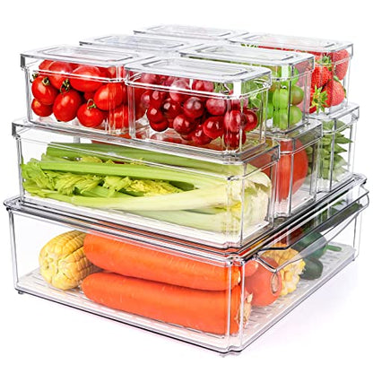 10 Pack Refrigerator Pantry Organizer Bins with Lids, Fridge Organizer Bins | BPA-Free Stackable Clear Plastic Food Storage Bins for Kitchen,Countertops,Cabinets,Fridge,Drinks,Fruits,Vegetables - size: 10-PACK