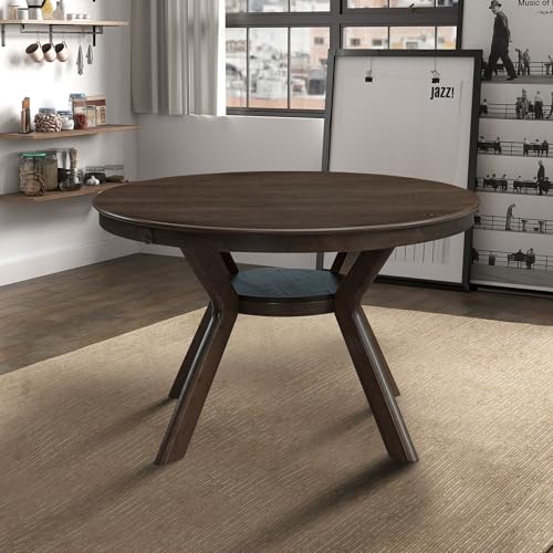 φ47.24 Solid Wood Dining Table for 4 to 6, Round Wooden Kitchen Table with Wooden Trestle Pedestal Base for Dining Room Living Room Furniture- φ47.24 x 29.92 H Brown (Only Table) - color: 47.23 Inches Brown