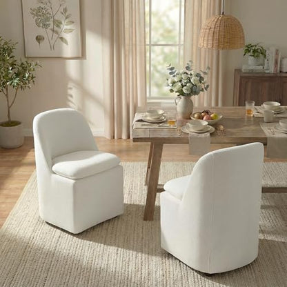KISLOT Upholstered Dining Chairs with Casters, Washable Cover Modern Dining Room Chairs with Thick Cushion & Sturdy Metal Frame for Kitchen, Living Room, Dressing Room, Beige Fabric, Set of 2 - color: Beige, size: set of 2