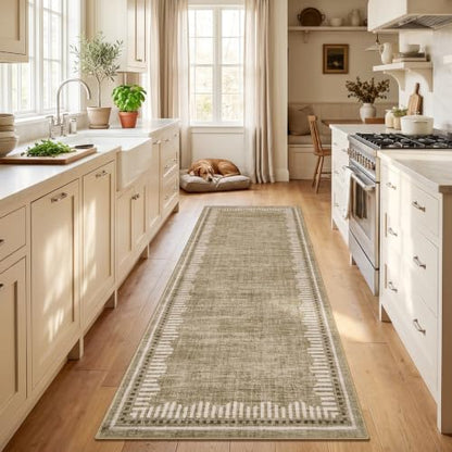 Garvee 2x8 Runner Rug Hallway Kitchen Washable Neutral Solid Taupe Runners | Low Pile Stain Resistant Modern Geometric Living Room Bedroom Long Runner Throw Carpet Scalloped Nuesery Entry Area Rugs - color: Taupe, size: 2' x 8' (Runner)