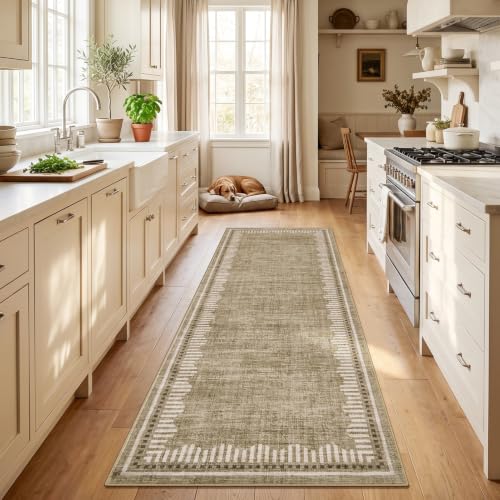 Garvee 2x8 Runner Rug Hallway Kitchen Washable Neutral Solid Taupe Runners | Low Pile Stain Resistant Modern Geometric Living Room Bedroom Long Runner Throw Carpet Scalloped Nuesery Entry Area Rugs - color: Taupe, size: 2' x 8' (Runner)