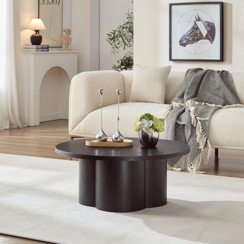 33.07 Inch Round Coffee Table, Modern Accent Tea Table for Bedroom, Living Room, Office, Apartment - Black - color: 33.07" Floral-black
