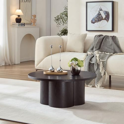 33.07 Inch Round Coffee Table, Modern Accent Tea Table for Bedroom, Living Room, Office, Apartment - Black - color: 33.07" Floral-black