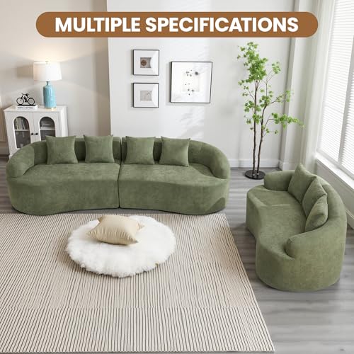 110" Boneless 4 Seater Sofa Couch, Modern Oversized Curved Cloud Sofa, Chenille 4-Seater Deep Seat Sectional Couches for Living Room, No Assembly, Green - color: Green, size: 4-Seater Sofa