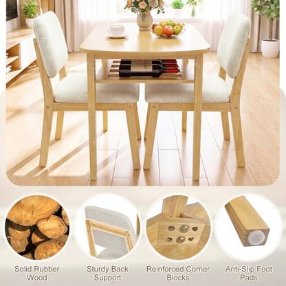 Giantex Dining Table Set for 2, Space Saving Kitchen Table and Chairs Set w/Rubber Wood Frame, Storage Rack, Padded Seats & Backrests, Dinette Set for Small Space, Apartment, Dining Room, Natural - color: Natural