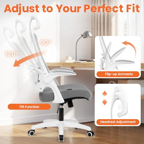 NEO CHAIR Office Desk Chair with Ergonomic High Back Mesh Headrest, Grey | Adjustable Headrest and Lumbar Support with Flip-Up Armrests Designed for Extended Sitting Comfort While Saving Space - color: Grey