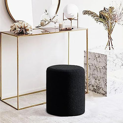 Modern Round Ottoman with Soft Padded Seat, Multifunctional Vanity Stool for Makeup, Upholstered Footrest Stool Ottoman Foot Stool for Living Room, Bedroom - color: Black