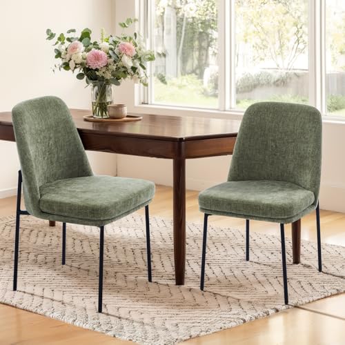 COLAMY Upholstered Dining Chairs Set of 2, Modern Dining Room Chairs with Curved Back and Metal Legs, Dinner Chair Kitchen Chairs for Dining Room and Living Room, Green - color: Green-f, size: Set of 2