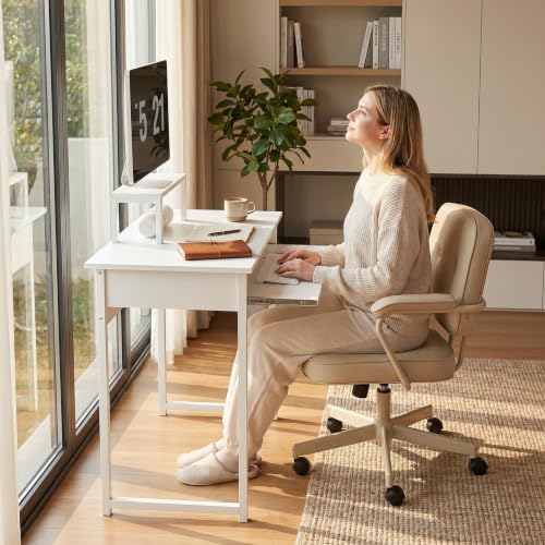 ALISENED Computer Desk with Keyboard Tray and Monitor Stand, 30 Inch Small Desk for Bedroom Home Office, Compact Gaming Desk Shelf, White (White, 30") - color: White, size: 30"