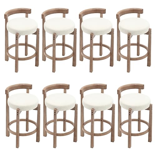 HEAH-YO Mid Century Modern Bar Stools Set of 8, 26.5" Counter Stools with Back, Linen Upholstered Barstools with Solid Wood Legs Bar Chairs for Kitchen Island Dining Room, Beige - color: 26.5" Beige Linen, size: Counter Height - Set of 8