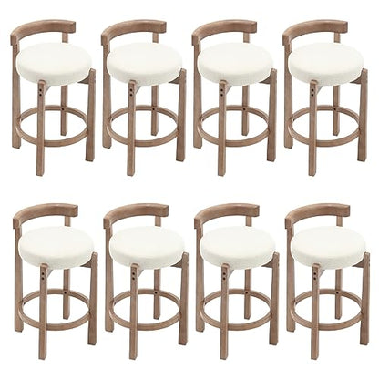 HEAH-YO Mid Century Modern Bar Stools Set of 8, 26.5" Counter Stools with Back, Linen Upholstered Barstools with Solid Wood Legs Bar Chairs for Kitchen Island Dining Room, Beige - color: 26.5" Beige Linen, size: Counter Height - Set of 8